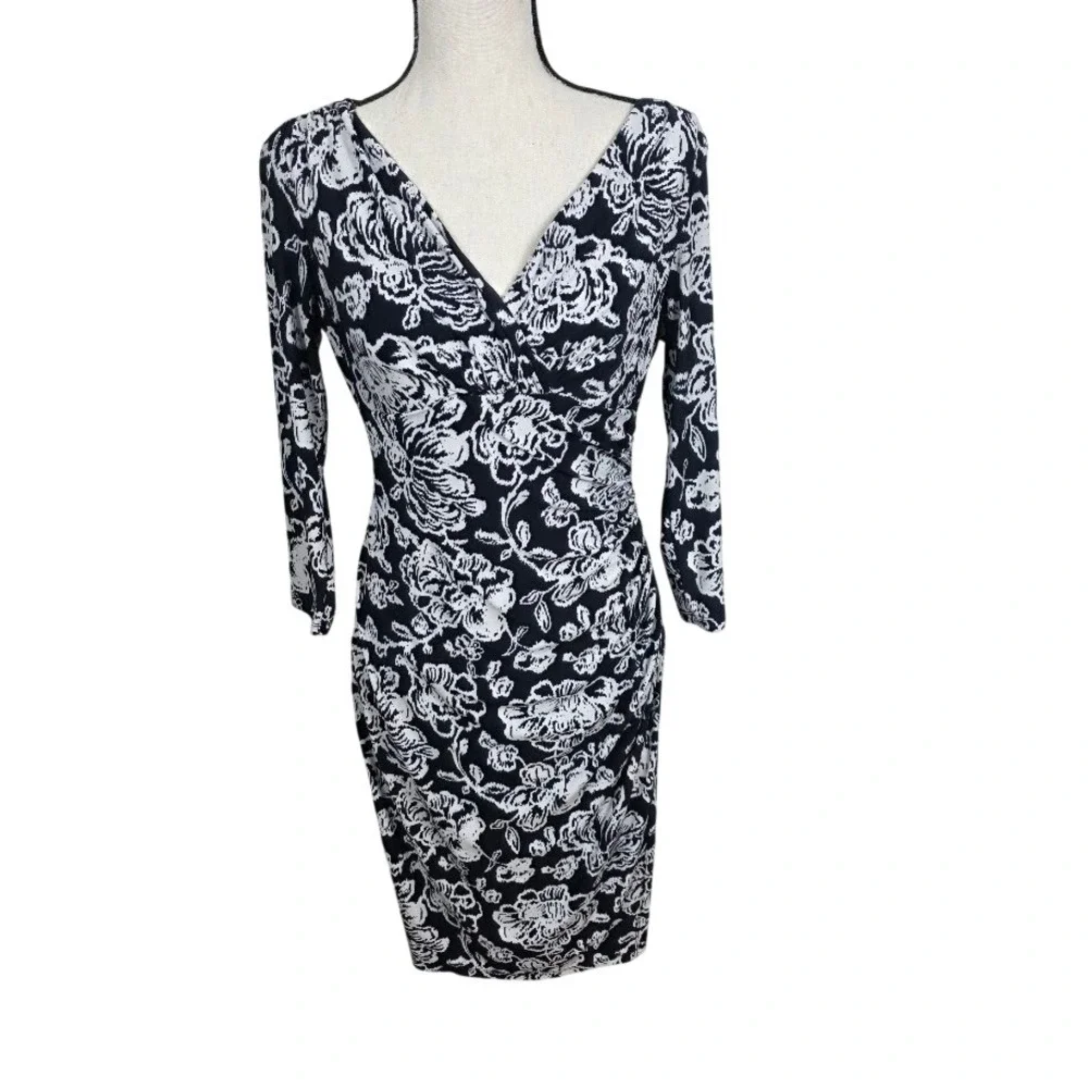 Lauren Ralph Lauren Womens Navy White Floral Print Sheath Dress‎ Size 8